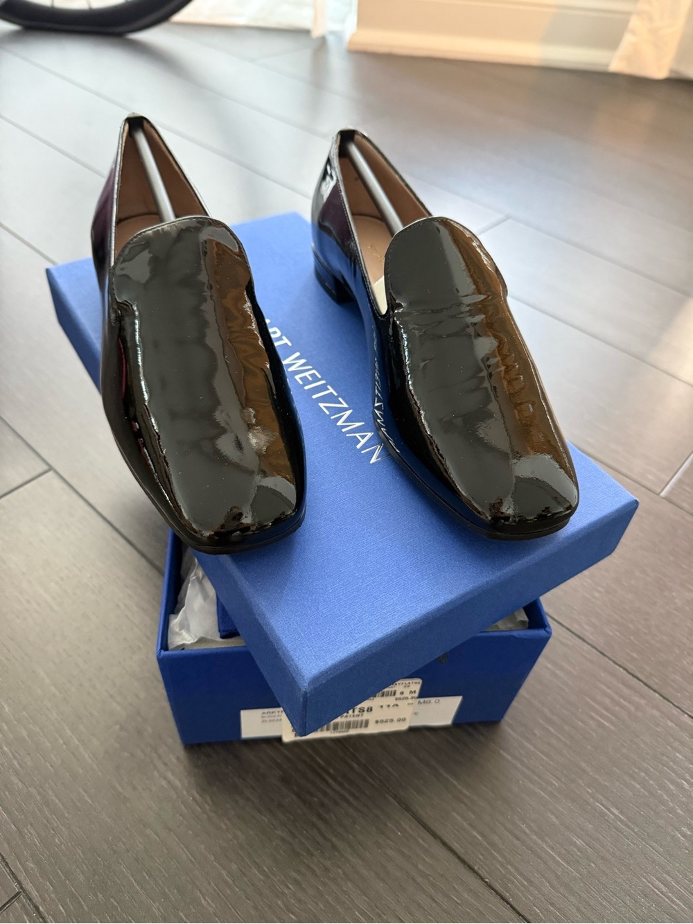 Stuart Weitzman Black Patent Leather Square-Toe Loafers